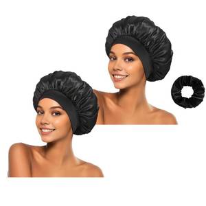 lot 6103 image: 2 pieces of silk nightcap, satin hair cap, soft elastic silk nightcap, reusable and washable, womens headband (black)