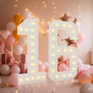 lot 3497 image: 4FT Light Up Numbers, Marquee Numbers 4 Feet Tall Giant Number 16 Mosaic Big Number Sign for 16th Birthday Party Backdrop Anniversary Decorations, Pre-Cut Large Frame Number 16