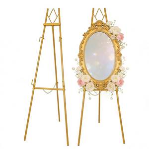 lot 3500 image: 53.9 Gold Easel Stand for Sign, Heavy Duty Metal Display Easel with Storage Bag, Adjustable Art Easel for Wedding Sign, Painting, Picture
