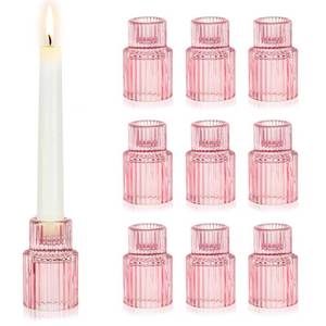 lot 3505 image: Hewory Glass Pink Candle Holder 10PCS Valentines Taper Candle Holders for Table Centerpiece, Tapered Candlestick Holders for Valentines Day Decorations Gifts Anniversary Wedding Holiday Home Decor