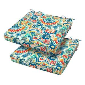 lot 3507 image: Magpie Fabrics Square Corner Seat Cushion, 18 x 18 x 2.5, 2 Pack, IndoorOutdoor Waterproof Weather Resistant Universal Chair Pads for Patio Garden Dining - Paisley Multi
