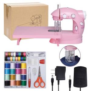 lot 3513 image: Sewing Machine for Beginners with Expansion Table and Foot Pedal and 42Pcs Sewing kit Finger Guard & Light Mini Small Portable Sewing Machines 2-Thread 2-Speed 2-Switches for Kids Ages 8-12 Peach Pink