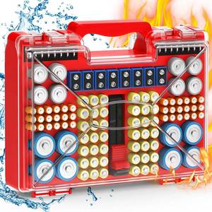 lot 3515 image: 2025 Upgraded Large Battery Organizer Storage Case with Tester, Holds 185Batteries with Double-Sided Design & Portable Handle, Fireproof & Splash-Proof Battery Holder for Most Sizes, Red