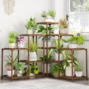 lot 3518 image: Bamworld Plant Stand Indoor Outdoor Corner Shelf 11 Potted Large Holder for Multiple Plants Wooden Tall Stands Combo Table Rack Garden Patio Lawn Window