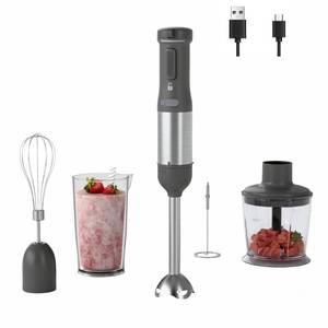 lot 3521 image: WHUTO Cordless Immersion Hand Blender, 5-in-1 Variable Speed blender handheld,Rechargeable with 2000mAh Battery, BPA-Free & Dishwasher-Safe Accessories700ml Beaker,Chopper,Whisk & Milk Frother,Grey