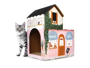 lot 3525 image: American Cat Club Cat House with Scratcher & Catnip Included - Coffee House
