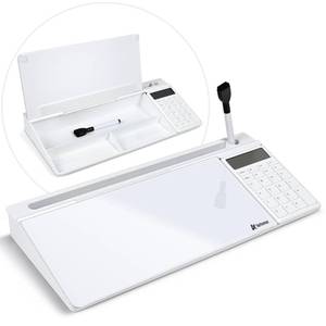 lot 3529 image: Varhomax Glass Desk Whiteboard with Calculator, Desktop Dry Erase White Board with Storage, to Do List Memo Notepad for Home and Office