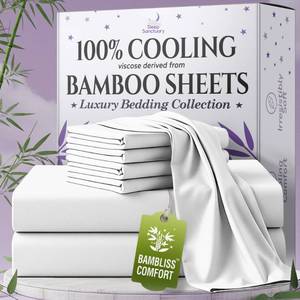 lot 3532 image: SLEEP SANCTUARY 100% Viscose Derived from Bamboo Sheets King Size 6pcs �� BamBliss Luxury Cooling Sheets for Hot Sleepers - Cloud Soft, 17 Deep Pocket, Ultra Durable Bed Set (White)