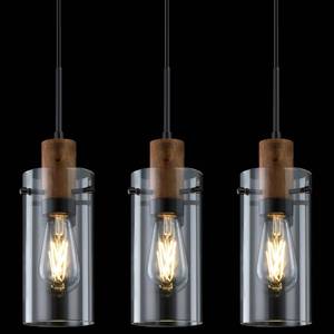 lot 3533 image: 3 Pack 1 Light Modern Industrial Farmhouse Hanging Kitchen Island Pendant Ceiling Light Fixtures,Wood Clear Glass Black Finish Over Sink Restaurant bar Corridor