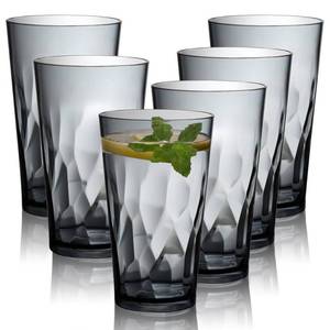 lot 4056 image: JGIRL Unbreakable Plastic Drinking Glasses, Set of 6, Shatterproof Drinking Cups, Plastic glass cup,16 oz plastic Tumbler Cups,Dishwasher Safe (Grey)
