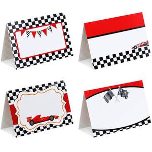lot 4062 image: Affrolling 48 Pcs Race Car Food Labels Signs Folded Place Cards for Table Setting Blank Name Cards Birthday Party First Lap Around the Track Birthday Decorations