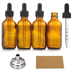 lot 4065 image: 2 oz Dark Amber Glass Dropper Bottles with Measurement Dropper, 4 Pack- 60ml Thick Tincture Bottles with Measured Eye Dropper, Leakproof Essential Oils Bottles for Health, Personal Care & Beauty