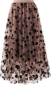 lot 4076 image: Reaowazo Skirts for Women Midi Long Length Dressy Casual Trendy Summer Tulle A-Line Floral High Waist Skirt Khaki S-M