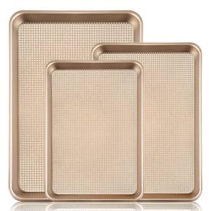 lot 4093 image: Vinino Baking Sheet Set of 3, Cookie Sheets For Baking with Square Texture Pattern, Thicker Carbon Steel Non-stick Baking Pan HalfQuarterJelly Roll Pans Tray for Oven