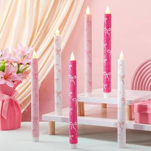 lot 4101 image: Honoson 6 Pcs Valentines Flameless Candles Glitter Bow Taper Candle 10.6 Inch Pink Coquette Candles Battery Operated LED Candlestick for Valentines Day Wedding Bridal Birthday Party Dinner Table Home