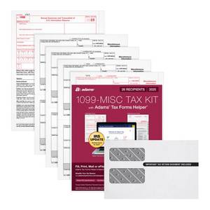 lot 4102 image: Adams 1099 MISC Forms 2025, 4-Part Kit for 26 Recipients, Includes 26 Envelopes, 3 1096 Forms, QuickBooks Compatible, eFile Access and Printing Through Adams Tax Forms Helper Software (1017228)