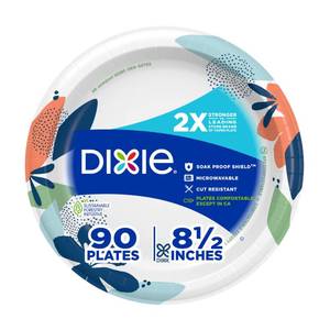 lot 4103 image: Dixie Medium Paper Plates, 8.5 Inch, 90 Count, 2X Stronger, Microwave-Safe, Soak-Proof, Cut Resistant, Disposable Plates For Everyday Breakfast, Lunch, & Dinner Meals