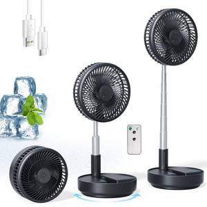 lot 4111 image: Primelove Portable Oscillating Rechargeable Fan, Battery Operated with 4 Speed Settings & Remote Control, Desk Travel Pedestal Fan for Sleeping, Camping, Cruise, RV - Black 8 USB C