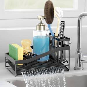 lot 4115 image: LBTING Sink Caddy for Kitchen, Stainless Steel Sponge Holder with 3 Partitions, Self-Draining Kitchen Countertop Organizer for Sink Strainer, Sponge, Brush, Soap Dish Dispenser �� Black