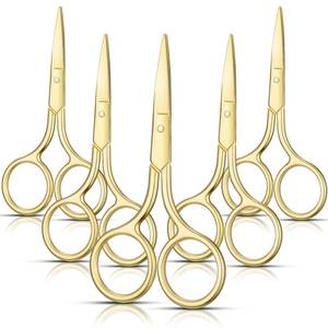 lot 4156 image: 5 Pieces Small Straight Tip Nose Hair Scissor for Grooming, Stainless Steel Multi-Purpose Beauty Grooming Scissors for Facial Hair Removal and Mustache Beard Eyebrows Ear Nose Trimming(Gold)