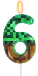 lot 4168 image: 6th Pixel Miner Birthday Candles, Pixels Cake Topper for Boys Girls, Game Themed Birthday Decorations Party Supplies (Number 6)