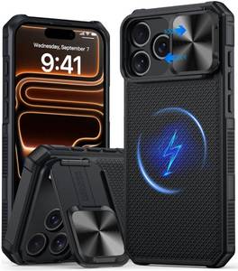 lot 4184 image: GIVELOT Magnetic for iPhone 17 Pro Max Case Slide Camera Cover Compatible with Magsafe Kickstand Military Grade Protection Shockproof Rugged Case for iPhone 17 Pro Max,Black