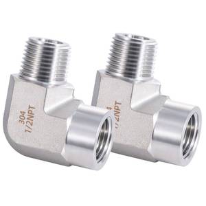 lot 4189 image: Carvedexquisitely Stainless Steel Pipe Fitting 90 Degree Barstock Street Elbow 12 NPT Male x 12 NPT Female 2 Pack