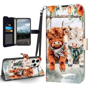 lot 4196 image: Tudguiloae for iPhone 16 Pro Case, Flip PU Leather Shockproof Cute Highland Cow Phone Case for iPhone 16 Pro, Magnetic Clasp Phone Wallet Kickstand with Card Holder Screen Protector