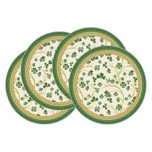 lot 4211 image: XCHI Shamrocks Clovers St. Patricks Day Round Placemats Set of 4 Table Mats for Party Home Kitchen Dining Table Decorations 14x14 Inch