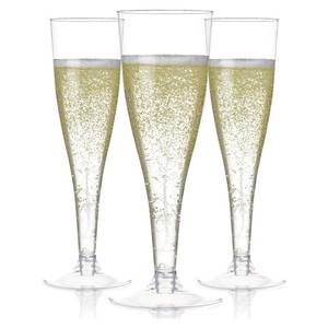 lot 4221 image: Prestee Set of 24 Clear Plastic Champagne Flutes - 4.5 oz Capacity Shatterproof Disposable Glasses - Suitable for Weddings, Cocktail Parties, and Outdoor Celebrations