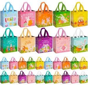 lot 4223 image: SATINIOR 60 Pcs Easter Gift Bags with Handles Bulk, Non Woven Reusable Bags for Egg Hunt Party Treats Goodie Bunny Egg Tote Bag 9 x 8.7 x 4.3 Inch Spring Gifts Bag for Wrapping Foldable Shopping