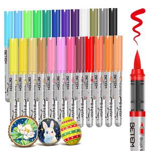 lot 4227 image: Betem Paint Markers Acrylic Paint Pens, 24 Colors Brush Tip Water Based Markers with Automatic Ink System, Opaque Color Permanent Marker, Art Supplies for Rock Painting, Wood, Fabric, DIY Crafts Gift