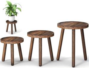 lot 5566 image: Vecxoty 3-Pack Wood Plant Stands Indoor, Single Plant Stand for 6-12 Inch Pots, Mid-Century Modern Plant Stool, Tall Plant Stand for Large Plants Perfect Fit for Living Room, Balcony, Office