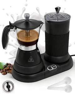 lot 5574 image: Belly Moka 2-in-1 Milk Frother Electric Foam Maker and Moka Coffee Maker Espresso Maker 110V Electric Base Aluminum Frother Moka Pot 5oz 150ml Frothing Easy Brewing Latte Cappuccino Home Gift Black