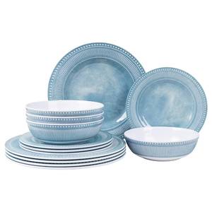 lot 5576 image: AELS Melamine Dinnerware Set of 12 Pcs, Dinner Dishes Set for Indoor and Outdoor Use, Melamine Plates and Bowls Set for 4, Dishwasher Safe, Lightweight Unbreakable, BPA Free, Blue