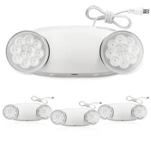 lot 5583 image: FREELICHT 4 Pack Emergency Lights with Battery Backup, AC 120V, Two Head Adjustable, LED Emergency Lighting Fixture for Business Commercial Use with 4FT Plug in Cord, UL Listed