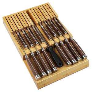 lot 5587 image: WenCraft Bamboo Kitchen Drawer Knife Holder, In-drawer Knife Block, Knife Drawer Organizer fit for 16 knives and 1 steel sharpening