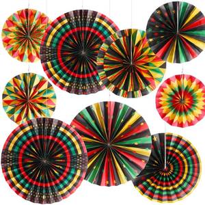 lot 6301 image: Outus Black History Month Decorations Paper Fans Juneteenth Hanging Paper Fans Kente Ceiling Wall Garland for African American Party Bulletin Board Classroom Decor(9 Pcs,Classic)