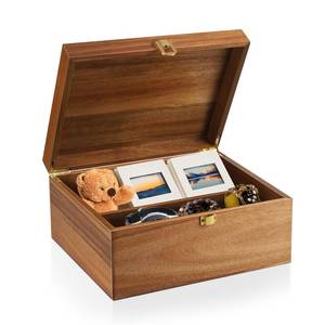 lot 6313 image: BOTOP Wooden Keepsake Box, Large Acacia Decorative Storage Boxes with a Hinged Lid, Memory Treasure Box with Dividers for Crafts and Photo Storage