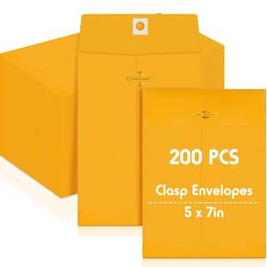 lot 6325 image: Geyee 200 Pcs 5 x 7 Clasp Manilla Envelopes Gummed Clasp Closure 28 lb Kraft Paper Envelopes for Storing or Mailing Home Business Office(Yellow)