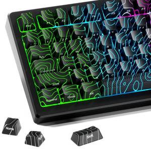 lot 6346 image: HITIME XVX Shine Through Keycaps wIMD Tech, Custom Topographic Keycaps 60 75 100 Percent, Black Key Cap Set Lines Backlit, OEM Profile Side Printed for Keyboards