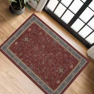 lot 6361 image: Burgundy 2x3 Washable Rugs for Entryway Indoor, Boho Kitchen Rug for Floor, Bathroom, Doormat Indoor Entrance, Waterproof Non Slip Low Pile Stain & Fade Resistant, Modern Eclectic Floral Decor