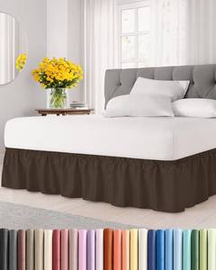 lot 6375 image: Wrap Around Dust Ruffle Bed Skirt - Brown - for Queen Size Beds with 18 Inch Drop - Easy Fit Elastic Strap - Adjustable Pleated Bedskirt wBrushed Fabric - Wrinkle Free - for Women, Men, Kids & Teens