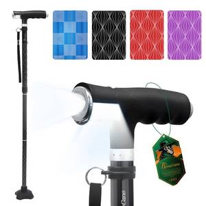 lot 6381 image: BeneCane Walking Cane for Women Folding Cane for Men with Two Led Lights Quad Cane with Stable Base Lightweight and Adjustable Walking Stick