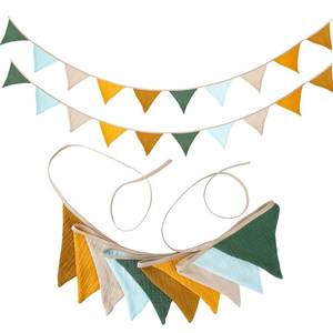 lot 6387 image: 17 ft Pennant Banner Flags, Toddler Boy and Girl Room Decor Pennant, Nursery Garland Triangle Bunting Flag Baby Banner for Nursery Decor Baby Birthday Boho Wedding Shower Party (Yellow Brown, 2PCS)