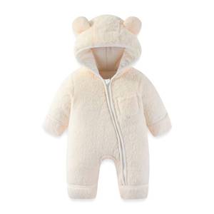 lot 6402 image: AiWMGL Newborn Baby Bear Outfit With Fold-Over Mittens and Footies 6-9 Months Girls Boys Winter Thickened Fleece Clothes Hooded Romper Snowsuit White