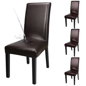 lot 6404 image: YISUN Dining Chair Covers, Solid Pu Leather Waterproof and Oilproof Stretch Dining Chair Protector Cover Slipcover (Deep Coffee, 4 Pack)
