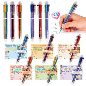 lot 6407 image: 24 Pcs Valentine��s Day 6-In-1 Multicolor Retractable Ballpoint Pens Bulk with Cards Party Favors School Office Gifts Exchange Classroom Rewards Goodie Bags for Kids Students Teachers Teens Adults