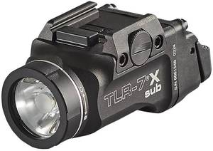 lot 6408 image: Streamlight 69407 TLR-7 X sub USB 500-Lumen 5000-Candela Weapon Light Designed Exclusively and Solely for Select 1913 Railed Subcompact Handguns, Includes Mounting Kit and Keys, Black
