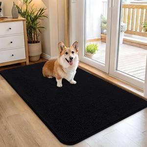 lot 6412 image: OLANLY Dog Door Mat for Muddy Paws 45x27, Absorbs Moisture and Dirt, Absorbent Non-Slip Washable Doormat, Quick Dry Chenille Mud Mat for Dogs, Entry Indoor Entryway Carpet for Inside Floor, Black